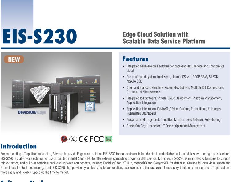 研華EIS-S230 研華 EIS-S230，邊緣計算系統服務器，支持Intel 第六代、第七代處理器，可選i3/i5/i7 Xeon CPU，DDR4 最高32GB，最多可支持4 x 2.5寸硬盤，具備豐富擴展接口 4 x LAN，4 x COM，8 x USB，2 x PCIE。產品生命周期長，穩定可靠。