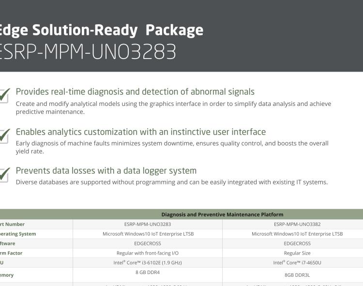 研華ESRP-MPM-UNO3283 Diagnosis and preventive maintenance platform, EDGECROSS, UNO-3283G-634AE, 8 GB RAM, 64 GB SSD, Windows 10 IoT Enterprise LTSB