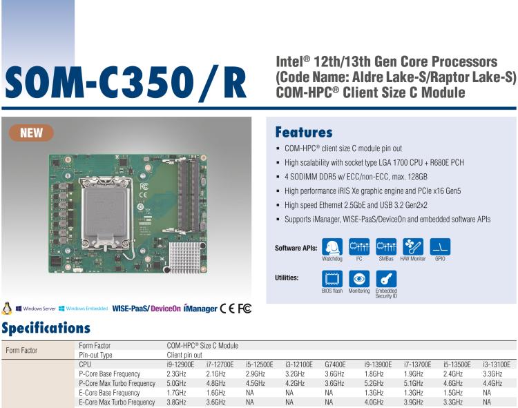 研華SOM-C350 Intel Alder Lake-S 可更換型 CPU，COM-HPC Client Size C 模塊