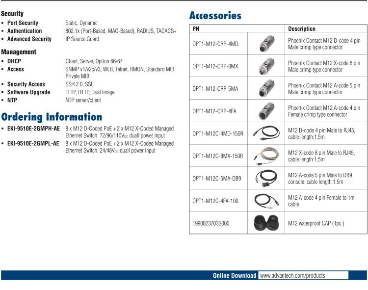 研華EKI-9510E-2GMPL 10個百兆M12 POE端口網管EN50155交換機， 支持24/48 VDC供電