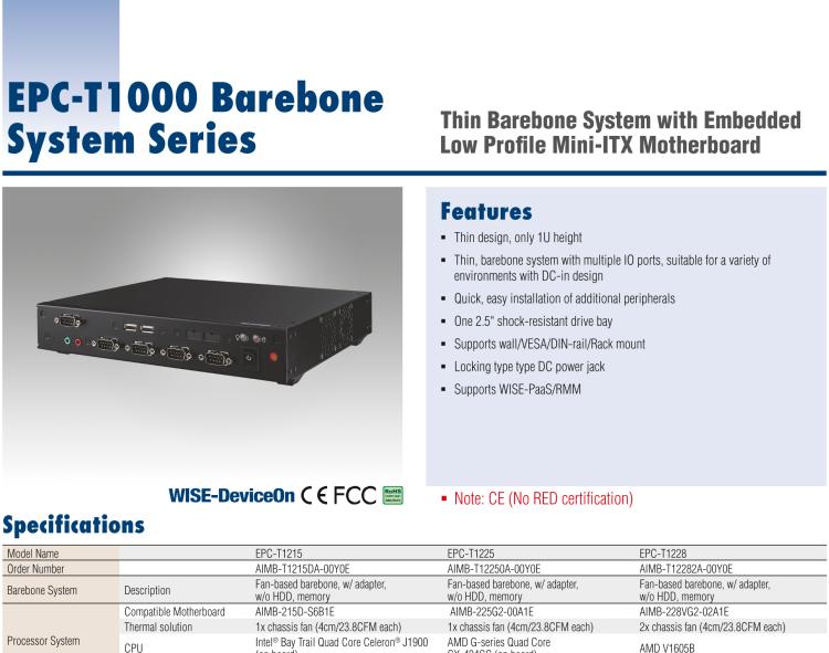 研華EPC-T1232 板載Intel? 第6代 Core? i ULT 系列處理器。無(wú)風(fēng)扇設(shè)計(jì)，1U超薄高度，支持上架。