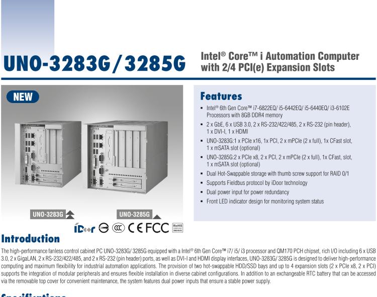 研華UNO-3283G 高效能嵌入式無(wú)風(fēng)扇工業(yè)電腦，搭配Intel? Core? i 處理器，2×GbE, 2×mPCIe, HDMI, DVI-I