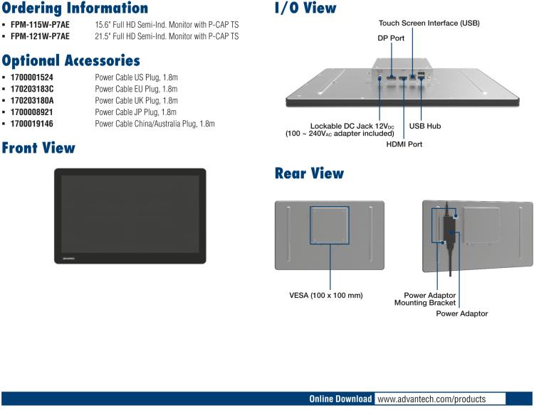 研華FPM-115W 15.6" Full HD工業顯示器P-CAP觸控