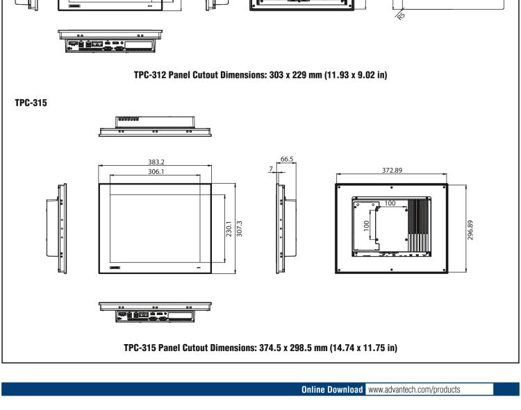 研華TPC-312 12.1" XGA TFT LED LCD工業平板電腦，搭載第八代Intel?Core?i3/ i5/ i7處理器，內置8G DDR4 RAM