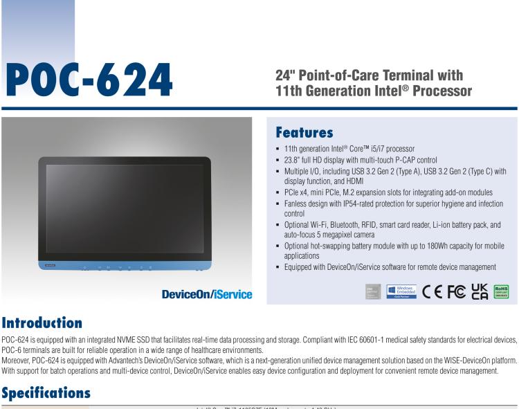 研華POC-624 23.8"高性能醫(yī)用一體機，可用于多種醫(yī)療應(yīng)用