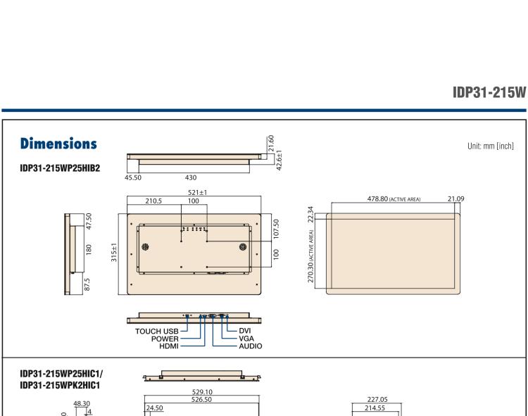 研華IDP31-215W 采用100% 純平設計的 21.5" 工業(yè)級觸控顯示器。超薄外形、光滑圓角和鋼化玻璃，整機現代感十足。