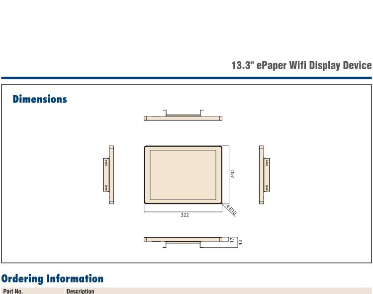 研華EPD-660-101 EPD-660, 662電子紙解決方案支持2.4GHz射頻無線協議，集成在13.3英寸顯示器解決方案中。