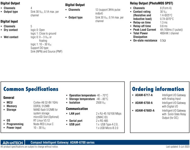 研華ADAM-6760D 8通道固態繼電器/8DI智能I/O網關