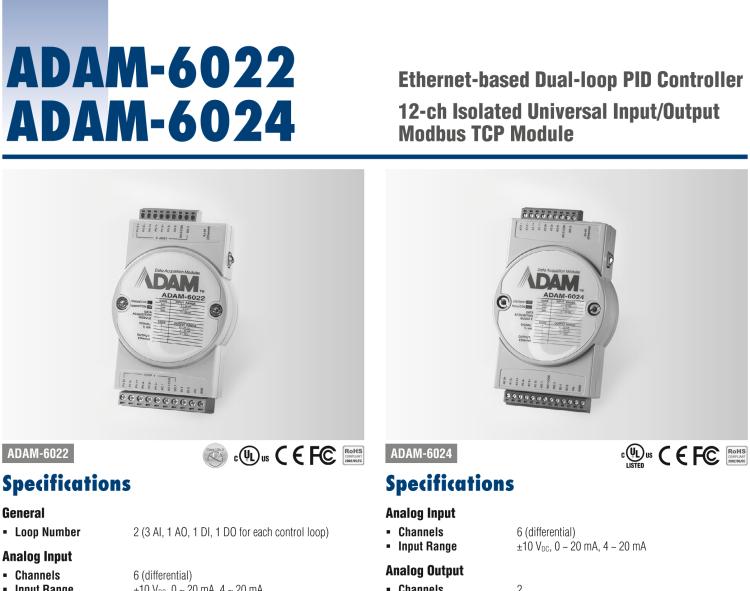 研華ADAM-6024 12通道隔離通用TCP模塊，支持輸入/輸出Modbus協議